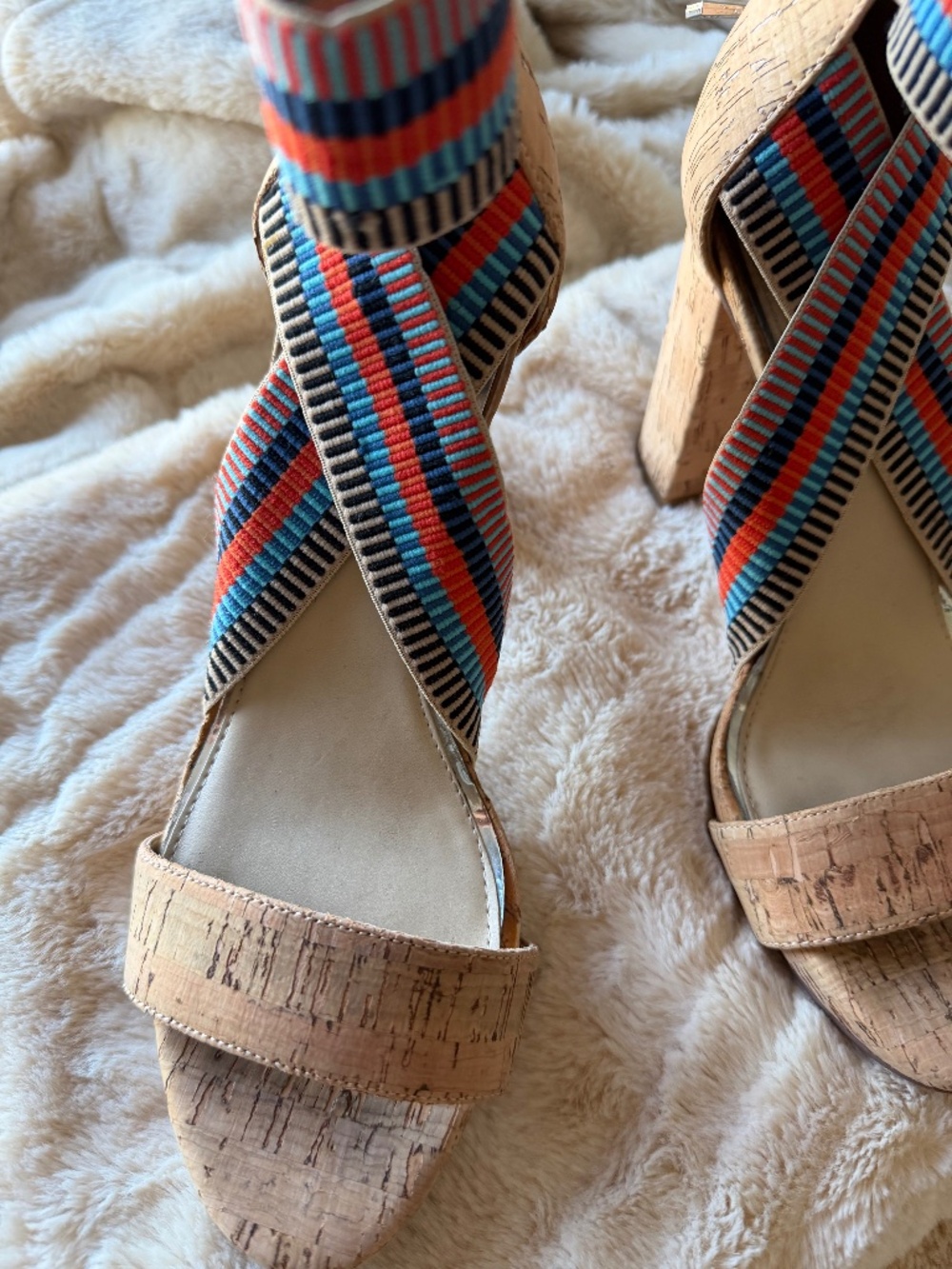 Jessica Simpson Cork Block Heel Sandals Woven Crisscross Strap Sixe 8M